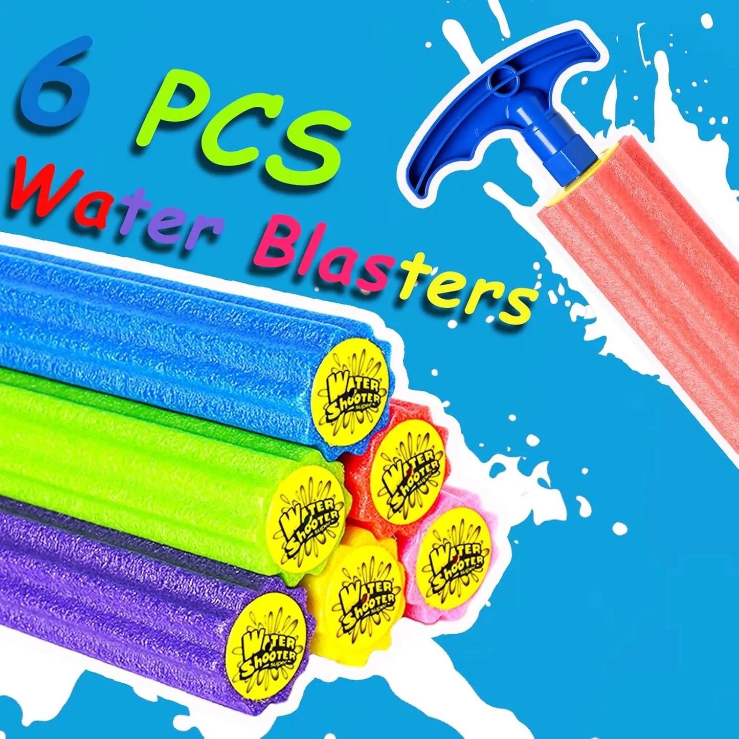 6-Pack Foam Water Squirt Guns for Kids & Adults, 33ft Range, Multicolor Pool Beach Yard Toys