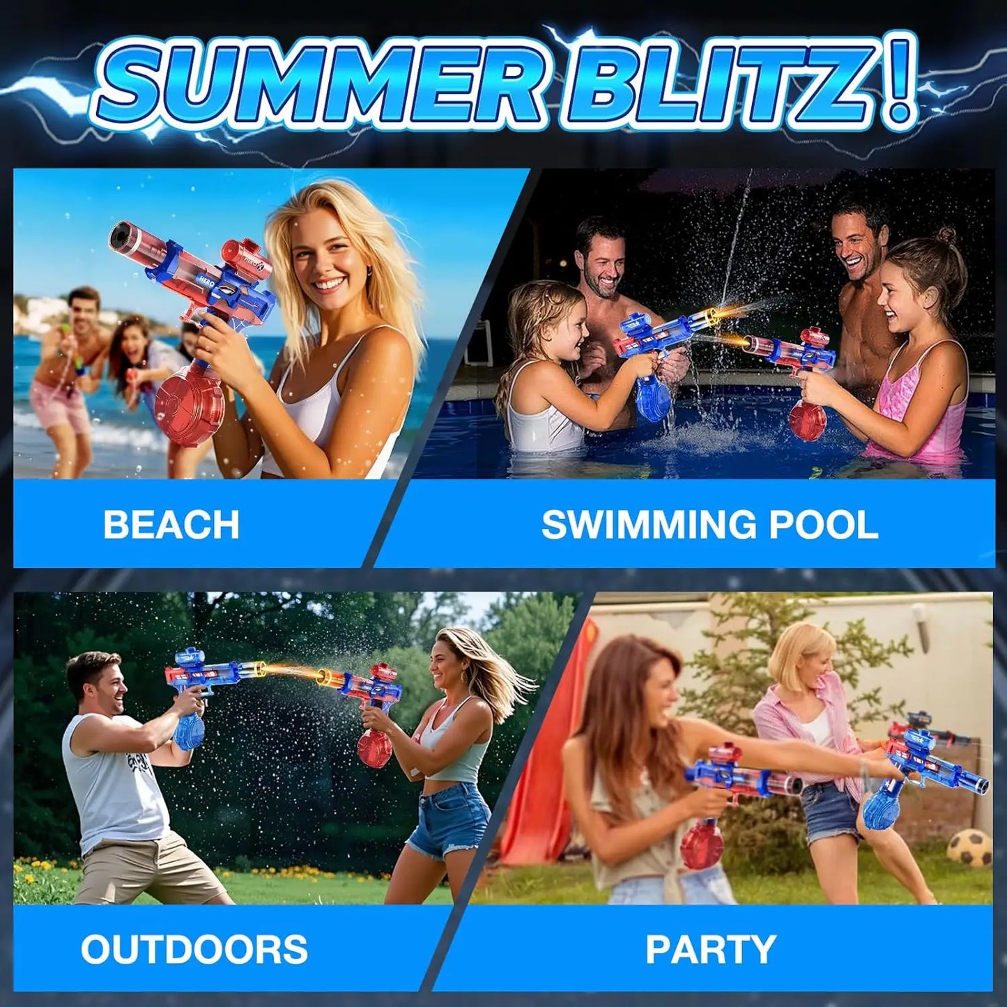 Automatic Electric Water Gun with LED Light, Long Range for Adults & Kids Summer Outdoor Fun