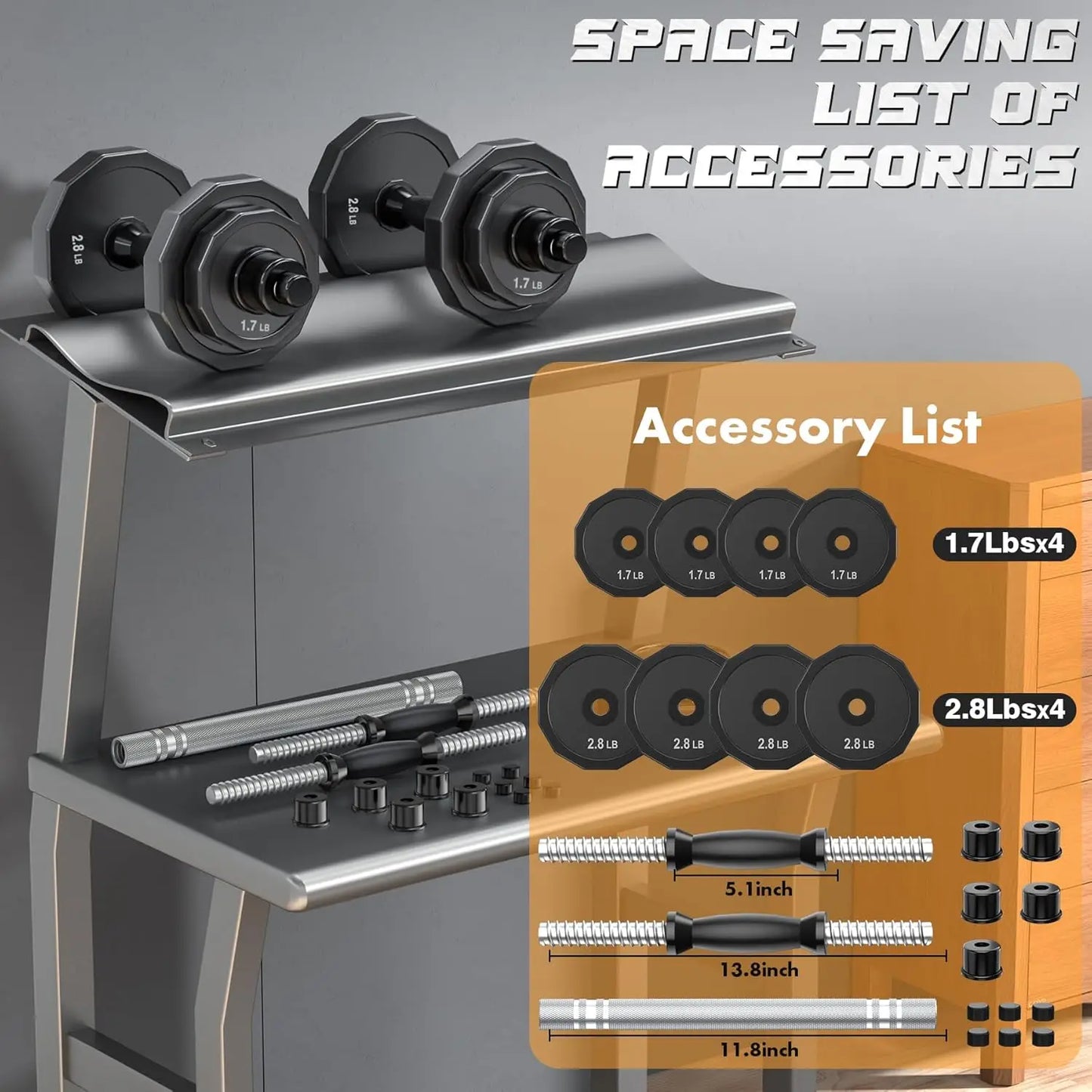 Adjustable Dumbbell Set With Steel Plates And Barbell Connector