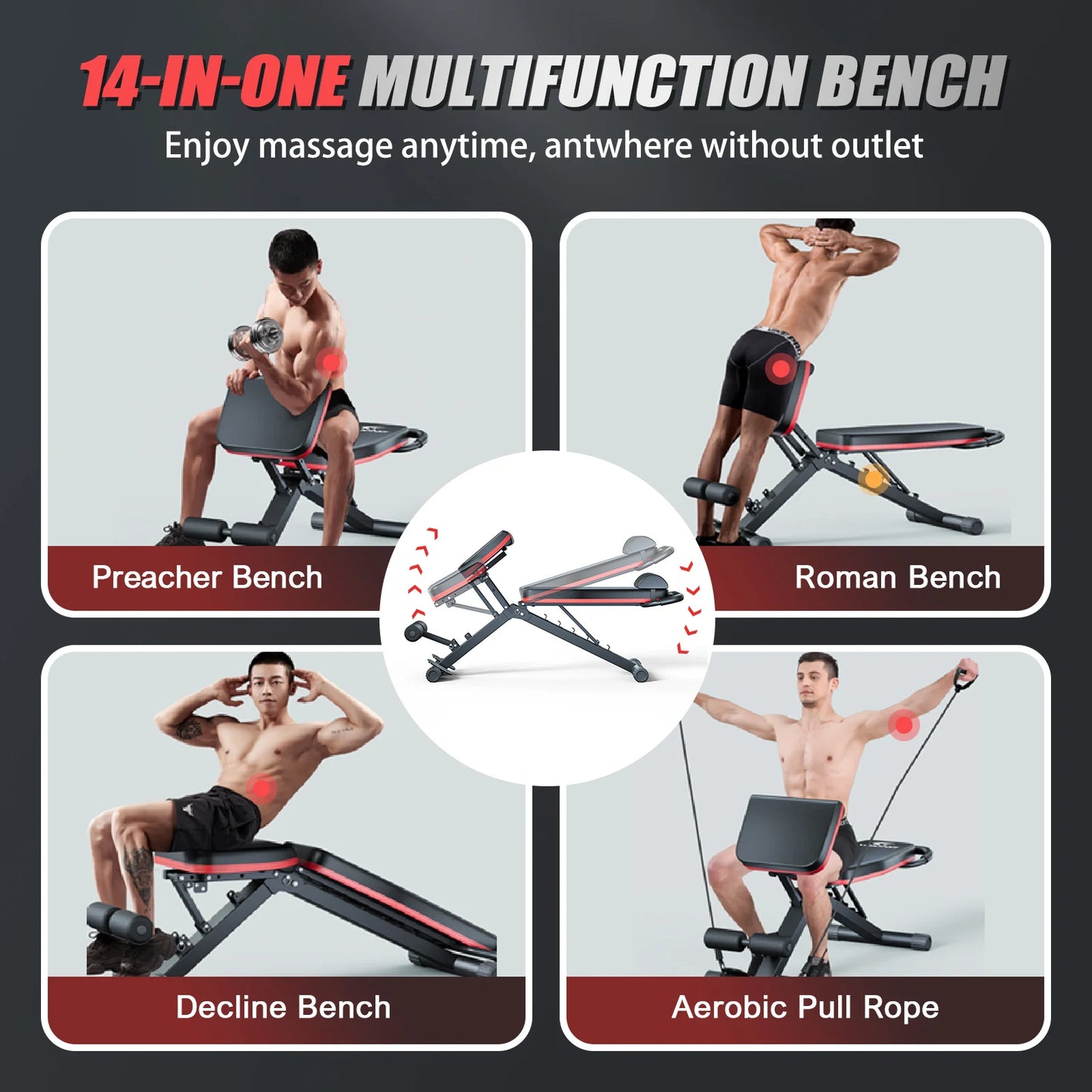 Foldable Dumbbell Bench 14-In-1 Multi-Functional 1000 Lbs Capacity