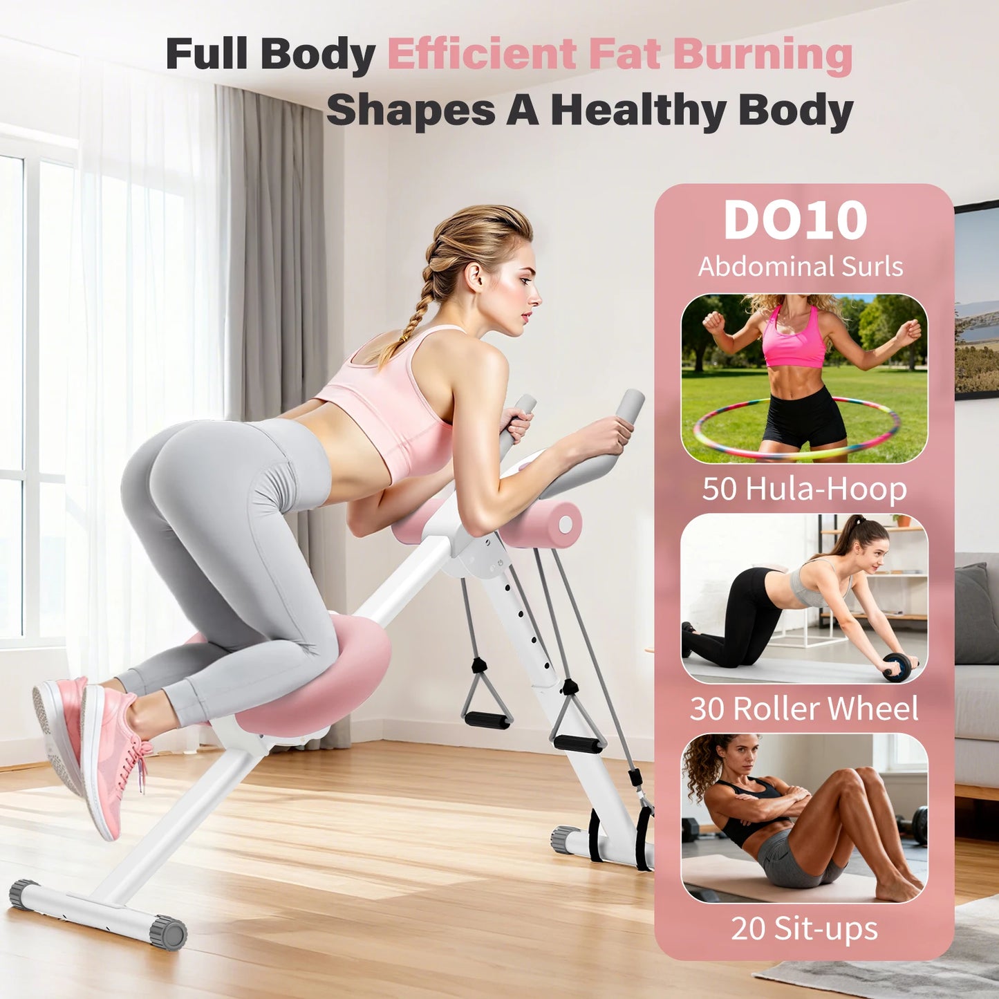 Abdominal Crunch Machine Foldable Home Gym With Resistance Bands