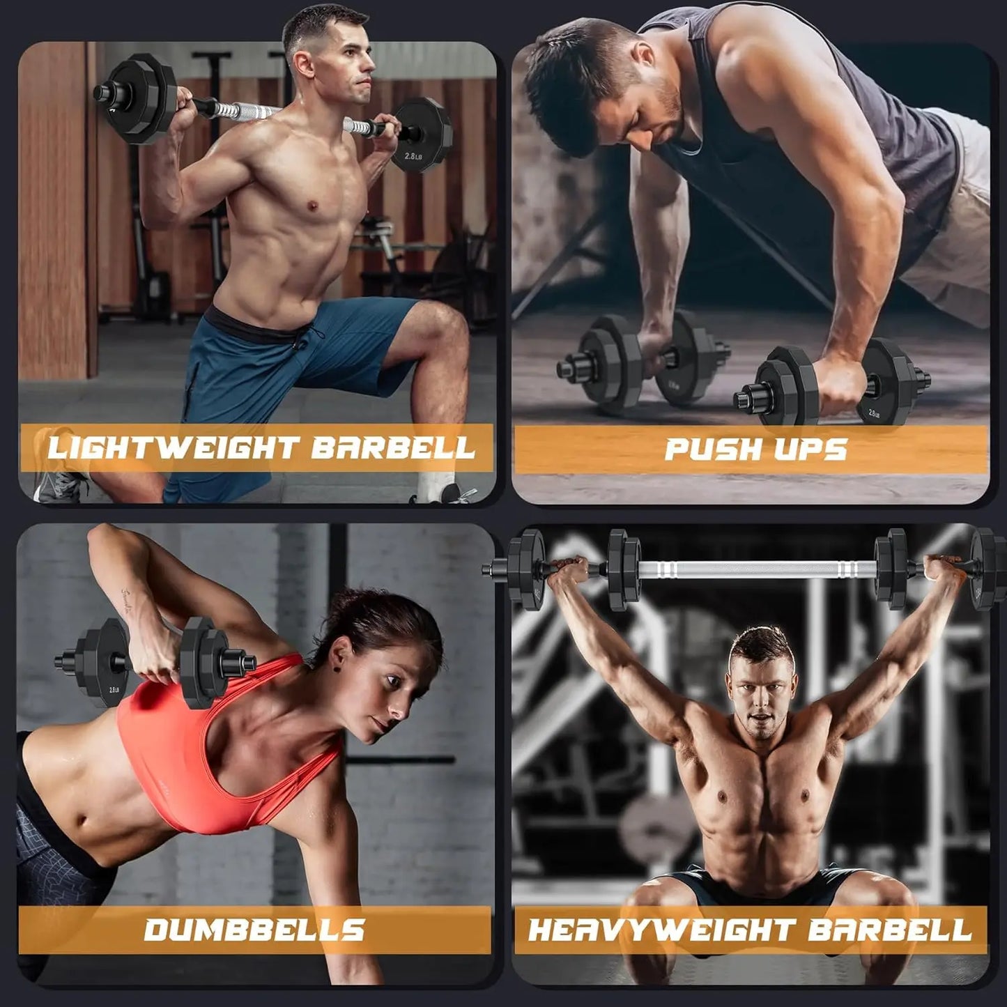 Adjustable Dumbbell Set With Steel Plates And Barbell Connector