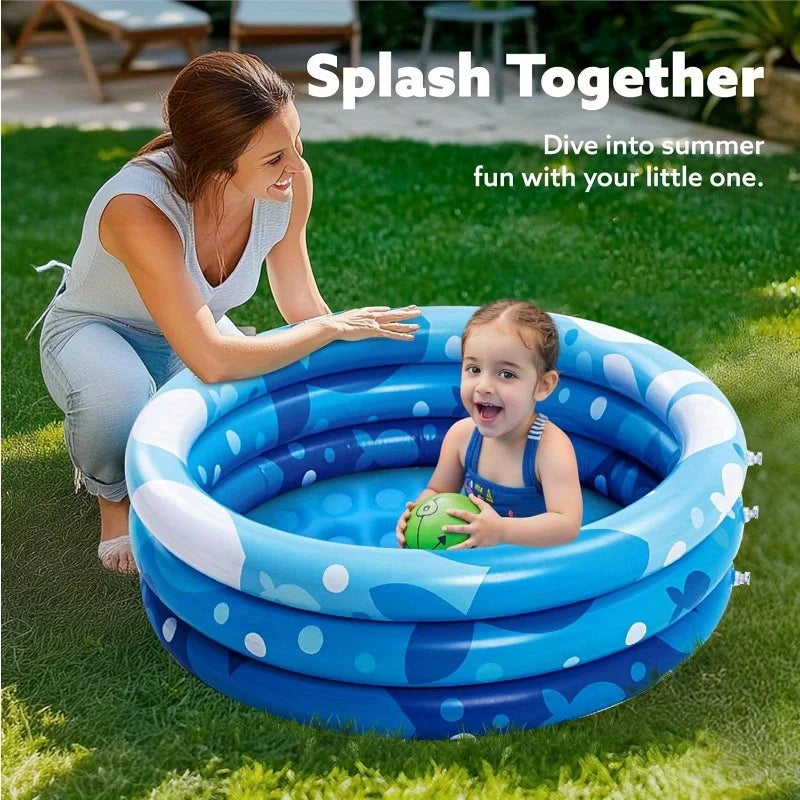 Joyfy Inflatable Kiddie Pool 34"x10" Blow Up Kid Swimming Pool 3 Rings Blue Baby Pool for Kids Summer Water Party Swimming Pool