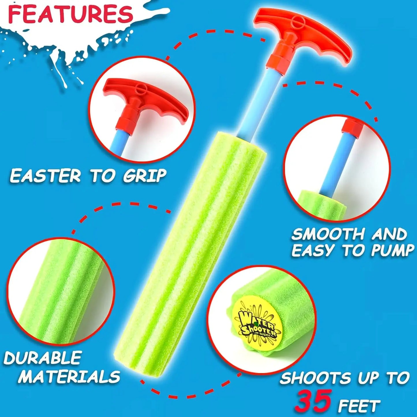 6-Pack Foam Water Squirt Guns for Kids & Adults, 33ft Range, Multicolor Pool Beach Yard Toys