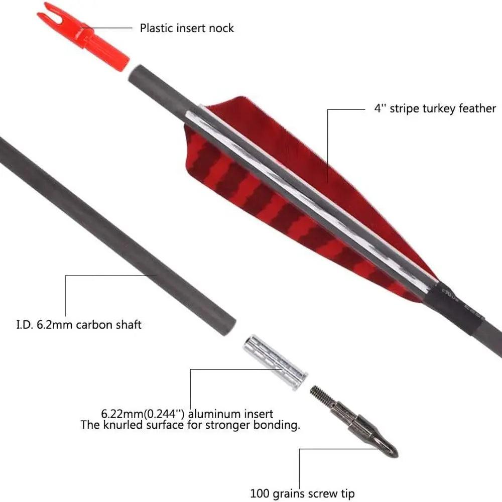 Carbon Turkey Feather Arrows With Screw In Points For Hunters