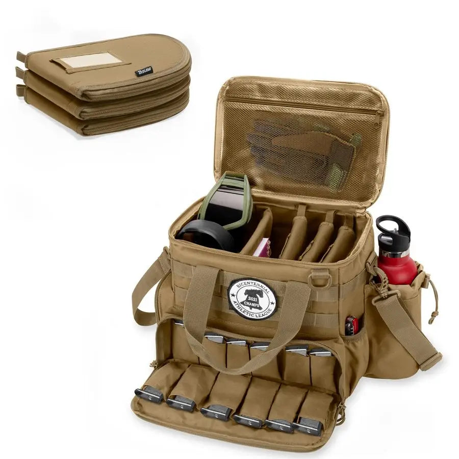 XMSJ Tactical Gun Range Bag With 3 Pistols And Pockets
