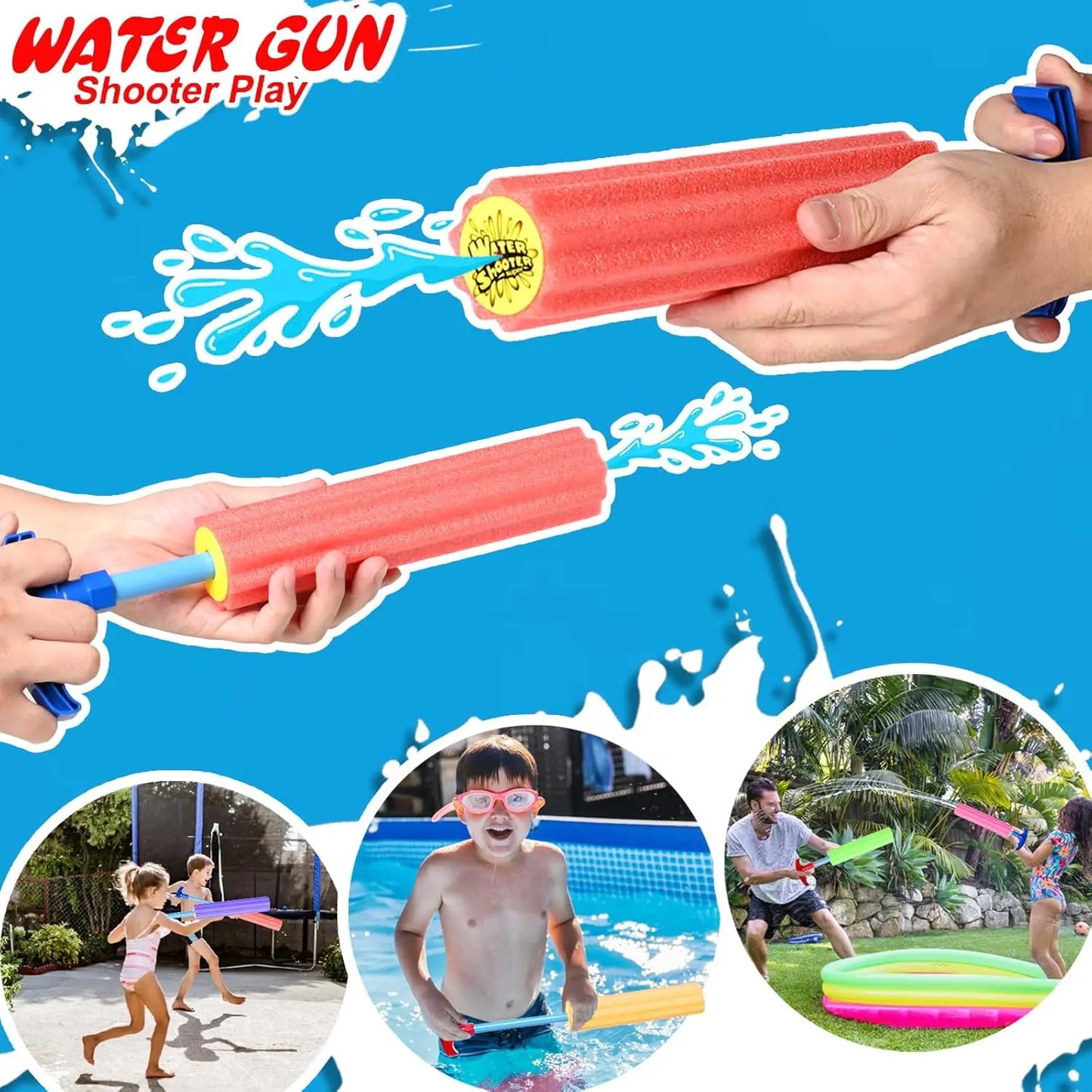 6-Pack Foam Water Squirt Guns for Kids & Adults, 33ft Range, Multicolor Pool Beach Yard Toys