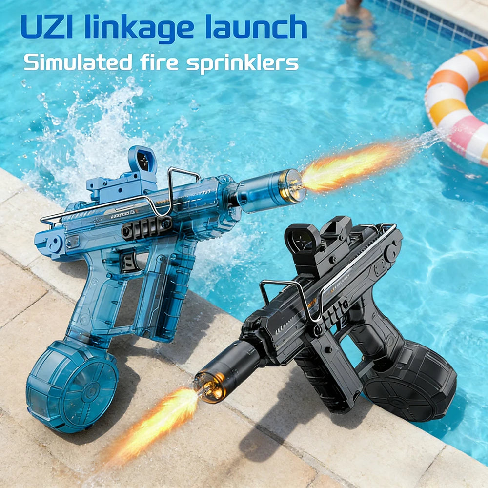 Rechargeable Automatic Electric Water Gun High Capacity Long Range LED Flame Light Burst Water Gun Portable Kids Water Game Toys
