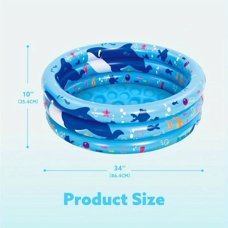 Joyfy Inflatable Kiddie Pool 34"x10" Blow Up Kid Swimming Pool 3 Rings Blue Baby Pool for Kids Summer Water Party Swimming Pool