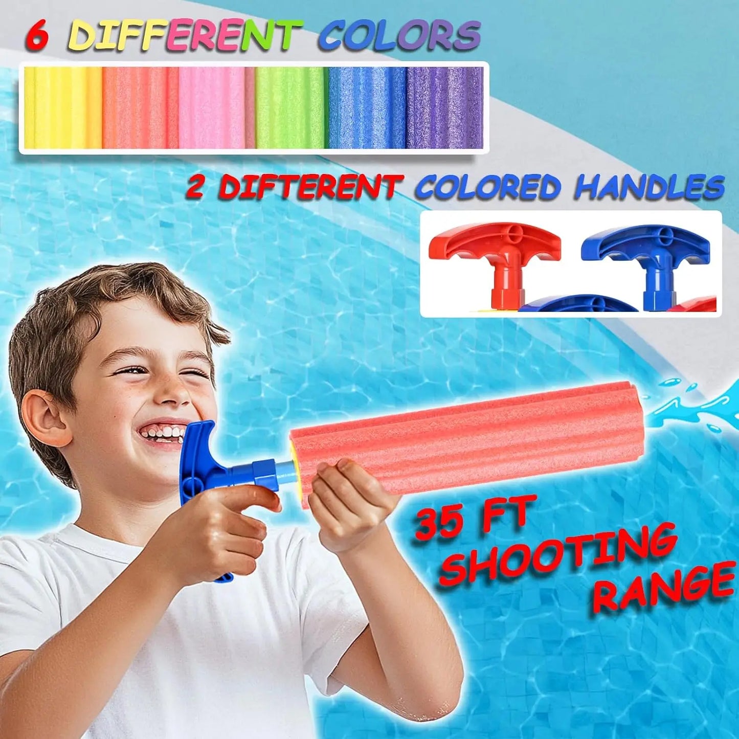 6-Pack Foam Water Squirt Guns for Kids & Adults, 33ft Range, Multicolor Pool Beach Yard Toys