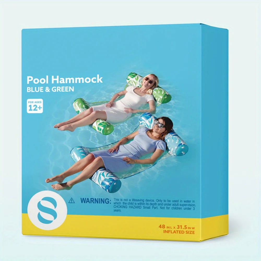 SYNCFUN 2 Packs Hammock Pool Floats Adults, 4-in-1 Multi-Purpose Inflatable Pool Floats PVC Water Hammock Lounge Floaties