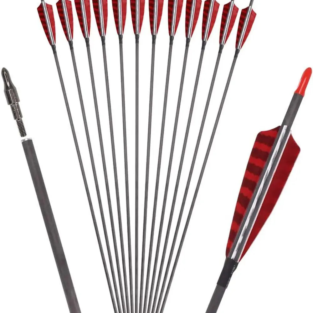 Carbon Turkey Feather Arrows With Screw In Points For Hunters