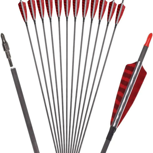 Carbon Turkey Feather Arrows With Screw In Points For Hunters