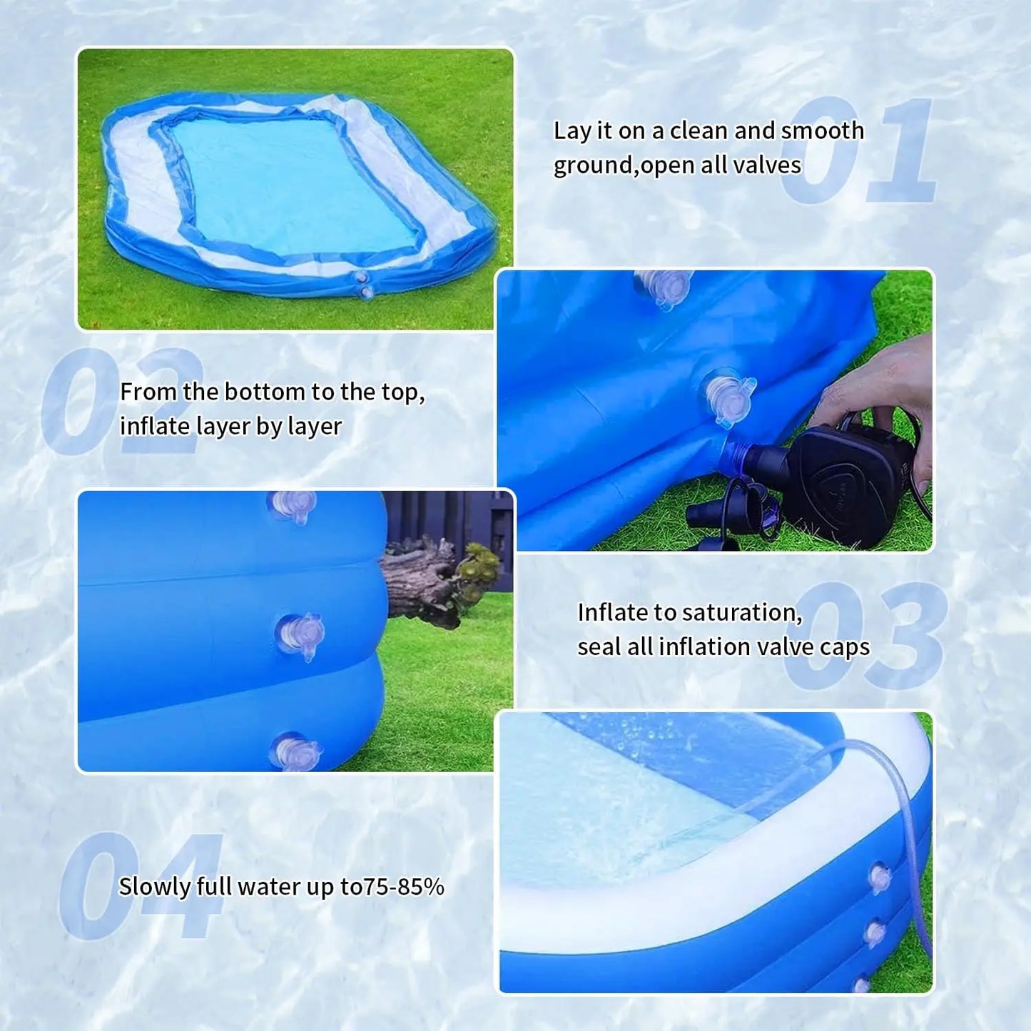 Large Family Inflatable Swimming Pool, 120x72x22 Inch Outdoor Backyard Pool for Adults and Kids
