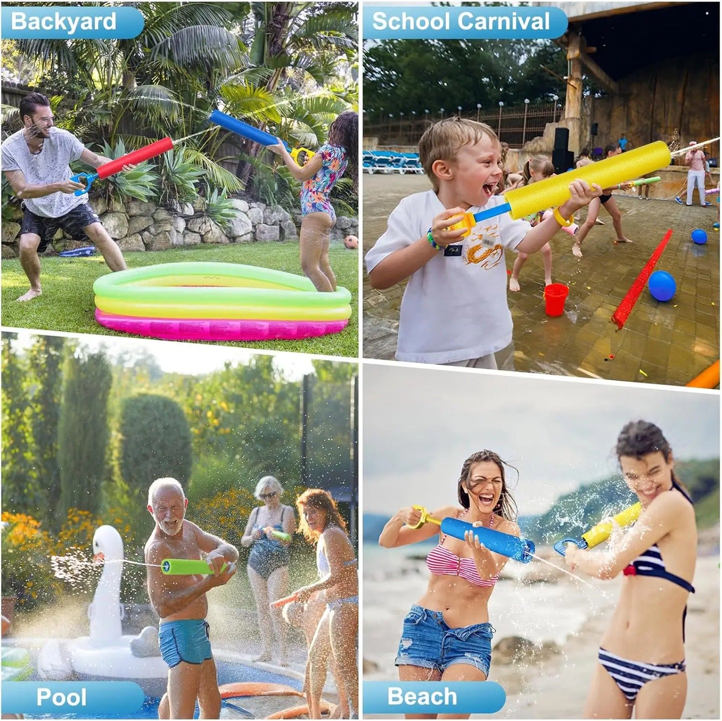 6 Pack Super Water Soaker Blaster Squirt Guns 40 Ft Range Pool Beach Summer Outdoor Toy for Kids