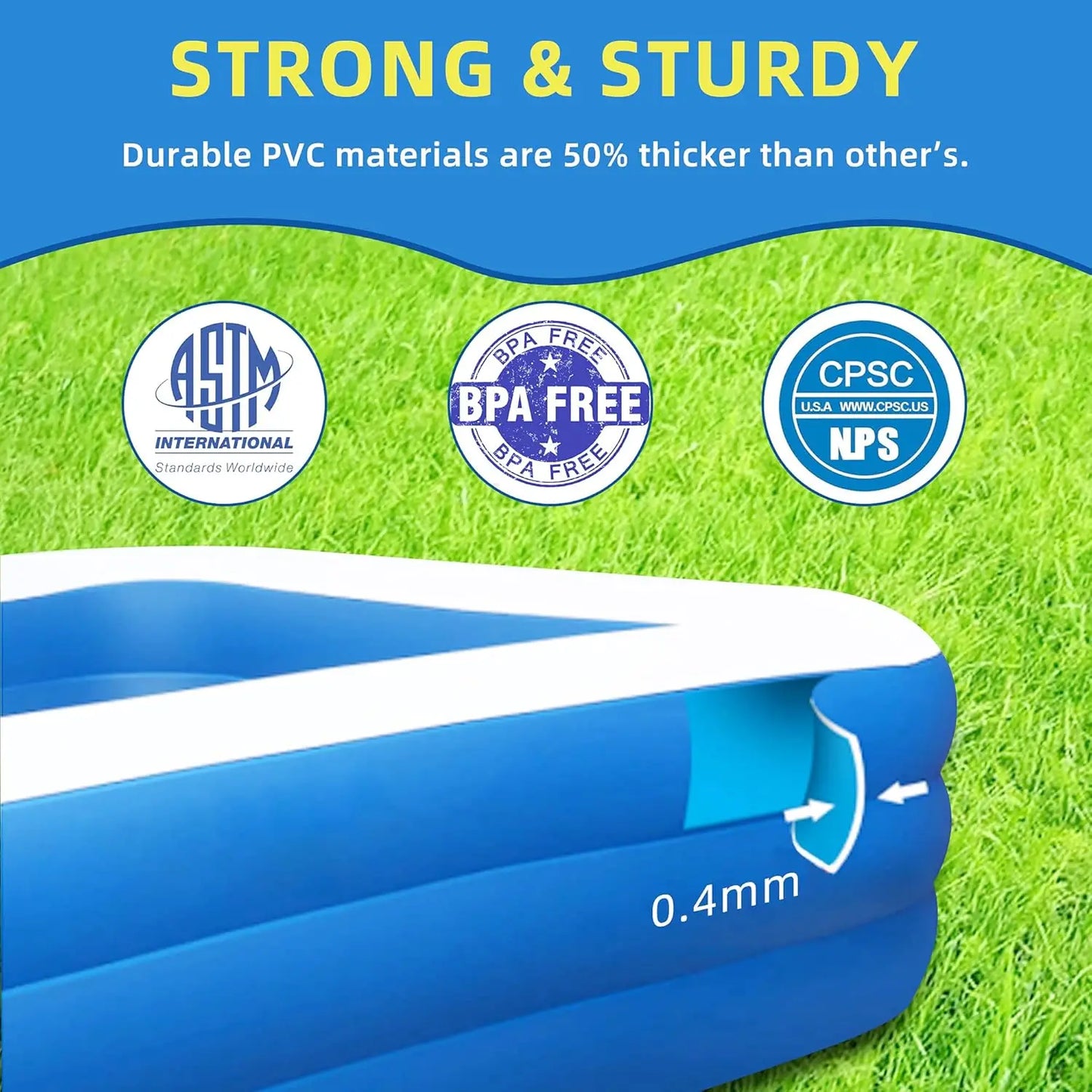 Large Family Inflatable Swimming Pool, 120x72x22 Inch Outdoor Backyard Pool for Adults and Kids