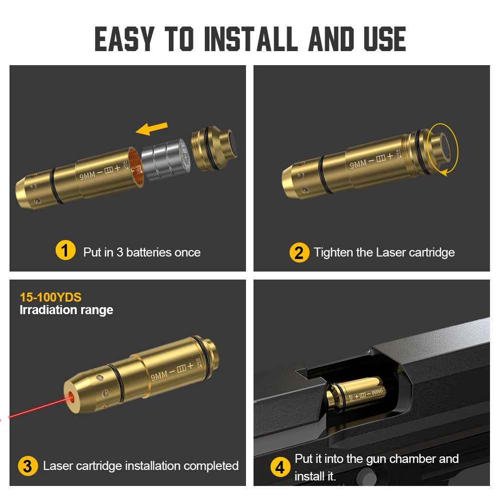 9mm Red Dot Laser Dry Fire Training Cartridge For Pistols