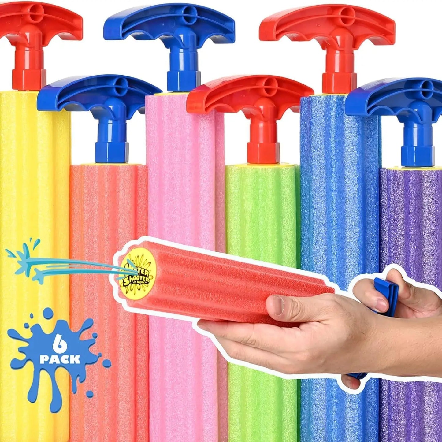 6-Pack Foam Water Squirt Guns for Kids & Adults, 33ft Range, Multicolor Pool Beach Yard Toys