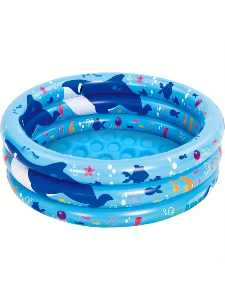 Joyfy Inflatable Kiddie Pool 34"x10" Blow Up Kid Swimming Pool 3 Rings Blue Baby Pool for Kids Summer Water Party Swimming Pool