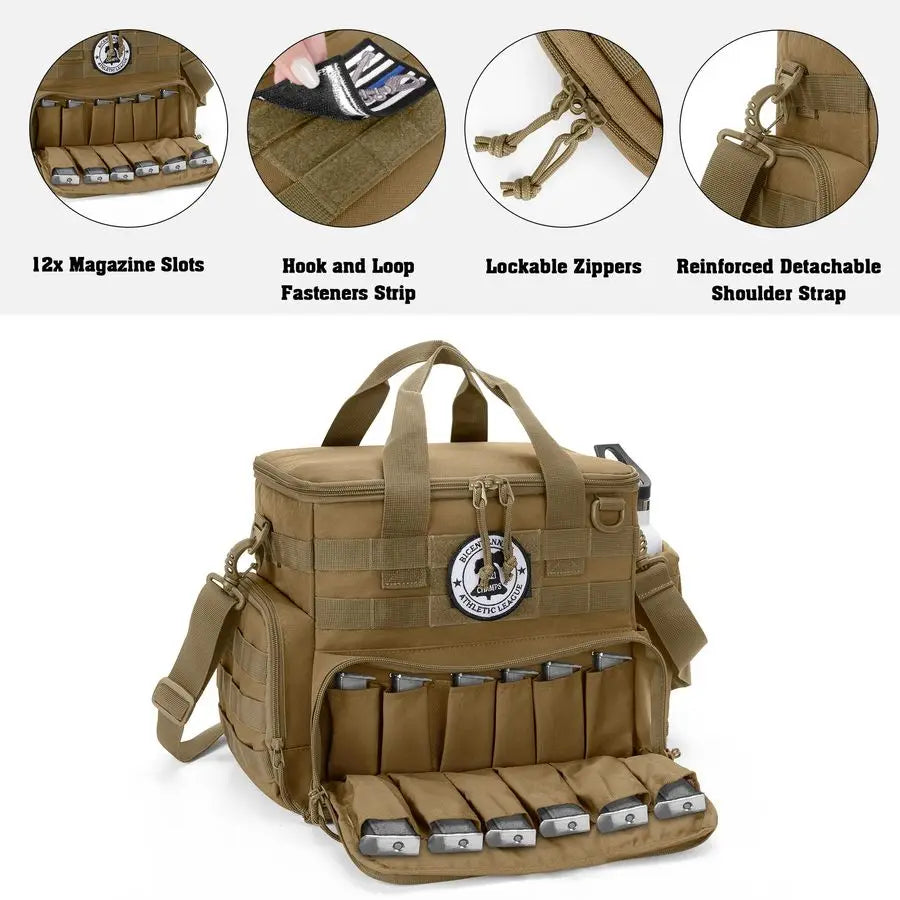 XMSJ Tactical Gun Range Bag With 3 Pistols And Pockets