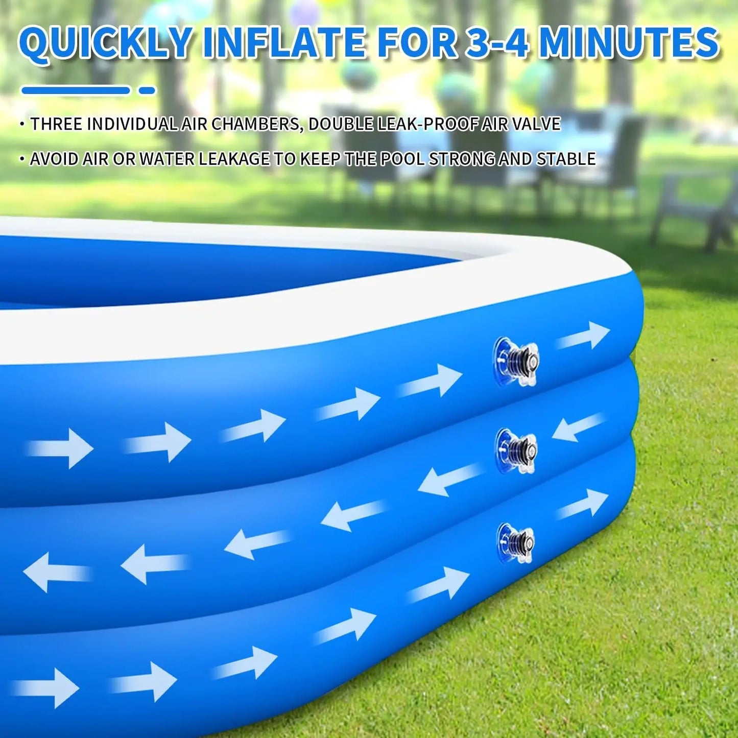Large Family Inflatable Swimming Pool, 120x72x22 Inch Outdoor Backyard Pool for Adults and Kids