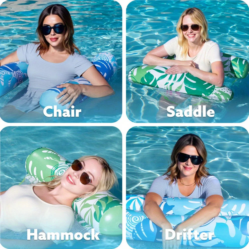 SYNCFUN 2 Packs Hammock Pool Floats Adults, 4-in-1 Multi-Purpose Inflatable Pool Floats PVC Water Hammock Lounge Floaties
