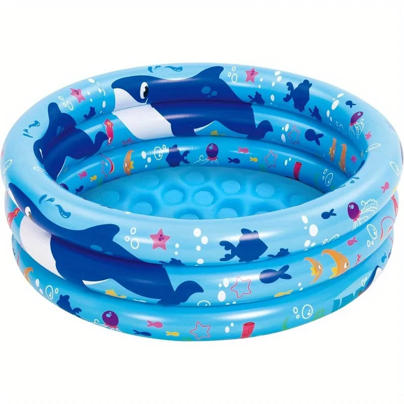 Joyfy Inflatable Kiddie Pool 34"x10" Blow Up Kid Swimming Pool 3 Rings Blue Baby Pool for Kids Summer Water Party Swimming Pool